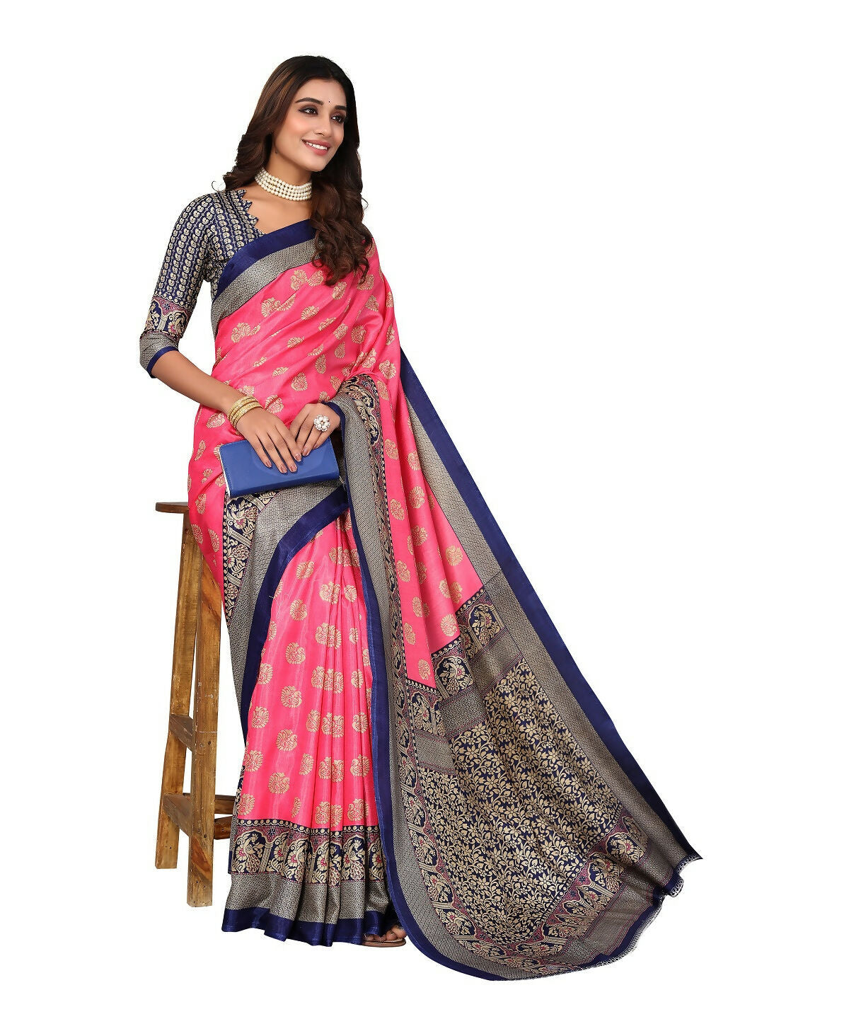 Vamika peach Printed Art Silk Saree - Distacart