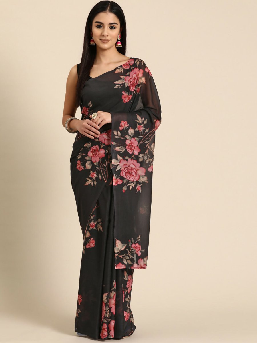 Ahalyaa Women's Traditional Semi Stitch Saree - Black - Distacart