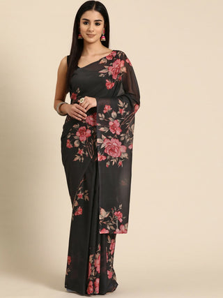 Ahalyaa Women's Traditional Semi Stitch Saree - Black - Distacart
