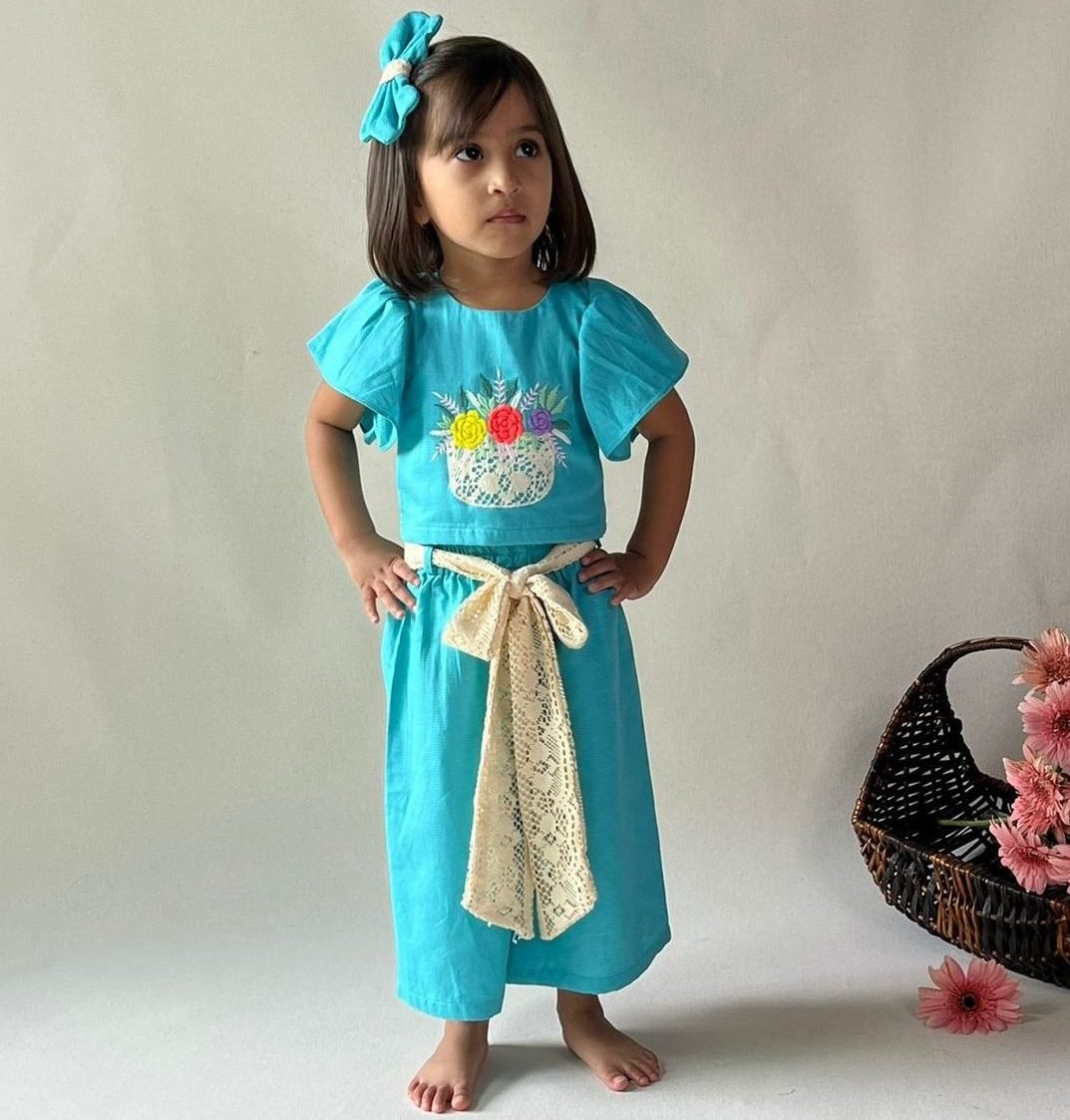 ArthLife Blue Flower Embroidered Co-Ord Set - Distacart