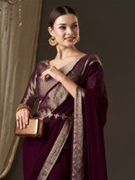 Thumbnail for Anouk Purple & Gold-Toned Zari Pure Georgette Kanjeevaram Saree - Distacart