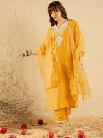 Thumbnail for Indo Era Floral Yoke Design V-Neck Straight Kurta With Trousers & Dupatta