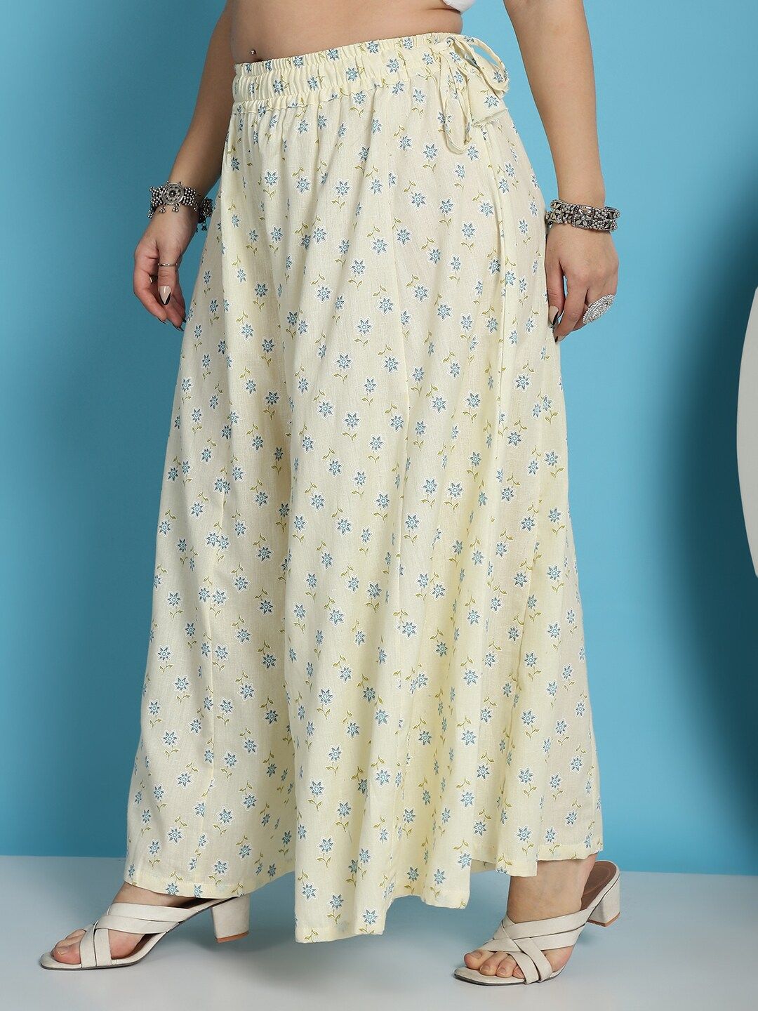 TAG 7 Ethnic Motifs Printed Pure Cotton Flared Ethnic Palazzo