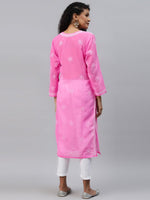 Thumbnail for ADA Women Pink & White Ethnic Motifs Embroidered Chikankari Handloom Kurta with Trousers - Distacart
