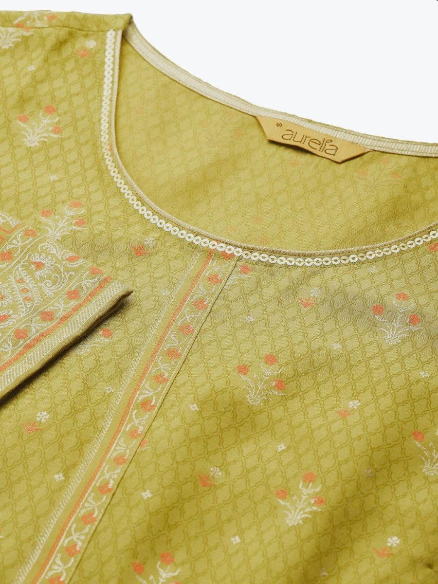 AURELIA Women Green & Pink Printed Maxi Dress - Distacart