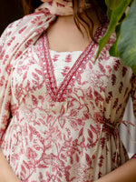 Thumbnail for Kalini Floral Yoke Design Empire V-Neck Mirror Work Cotton Kurta With Patiala & Dupatta - Distacart