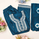 Thumbnail for Preksha Creation Reyon Cotton Top With Chikankari Embroidery Work With Blue Women Gown With Dupatta And Pant - Blue - Distacart