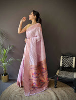 Thumbnail for Joban Fashion Lavender Jacquard Butti Soft Lichi Silk Paithani Saree - Distacart
