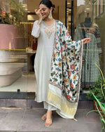 Thumbnail for The52 Off White Women's Gorgeous Embroidered Viscose Chanderi Fabric Straight Kurta Pant with Dupatta Set - Distacart
