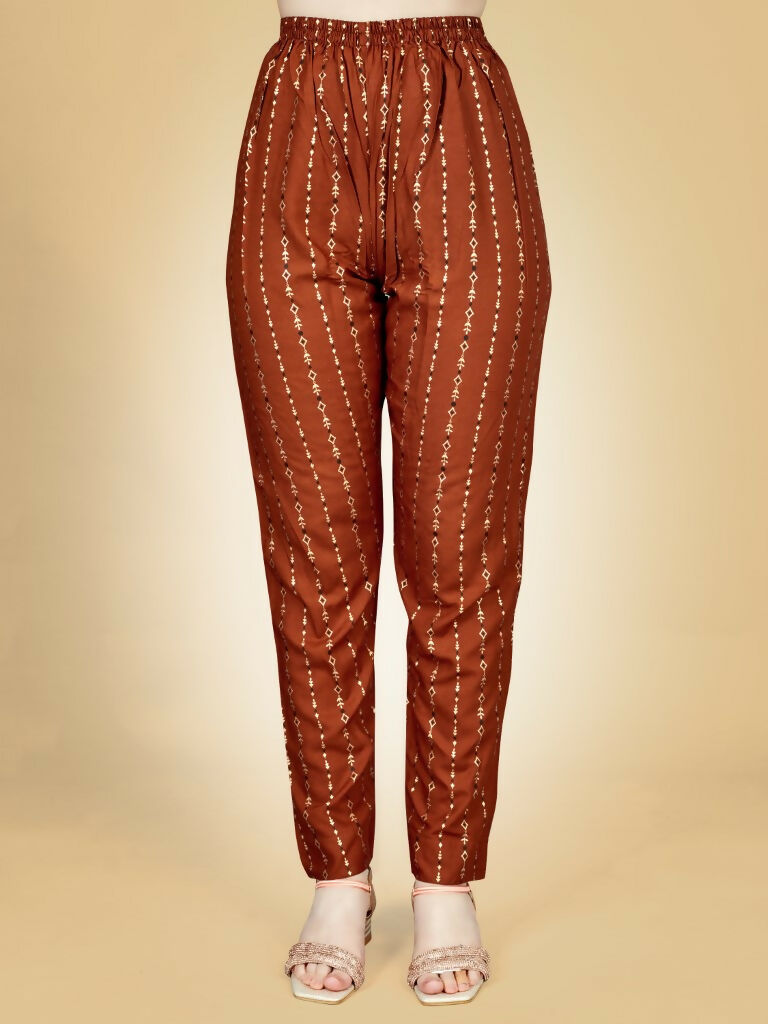 Jyoti Fashion Women's Rust Viscose Rayon Embroidered Kurta Pant Set - Distacart