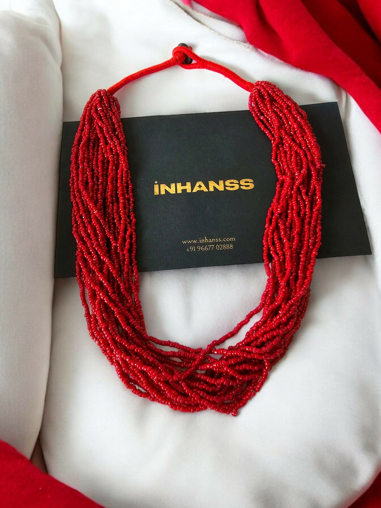 Inhanns Handmade Beaded Multilayer Necklace, 20 Layers - Red - Distacart