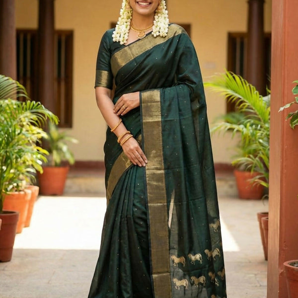 Astita Bottle Green Soft Silk Saree - Distacart