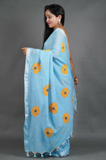Thumbnail for Exclusive Collection Sky Pure Cotton Saree With Sunflower Design