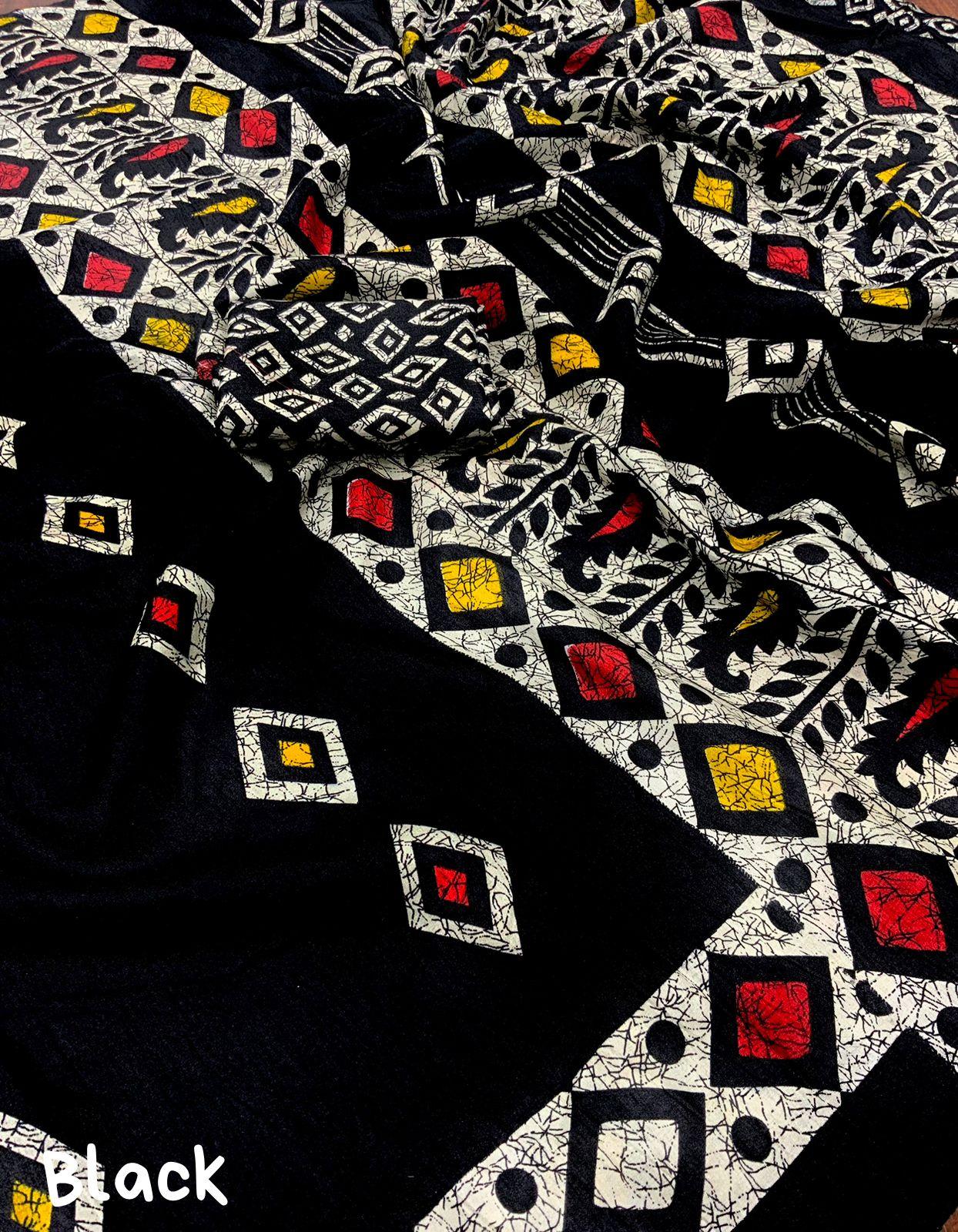 Black Silk Blend Ethnic Motifs Saree with Unstitched Blouse - A2M