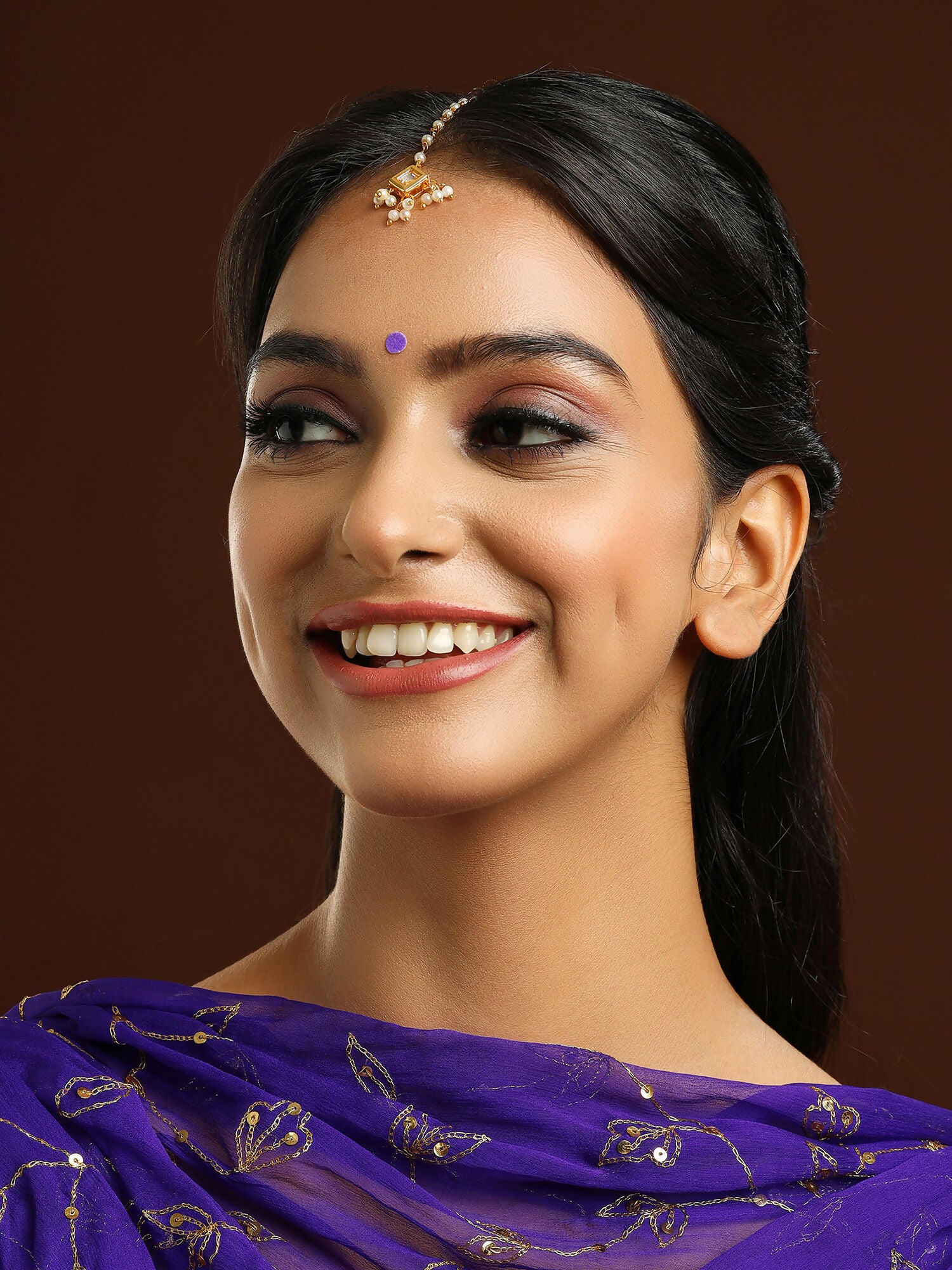 Ruby Raang Gold Square with Pearls Kundan Maang Tikka