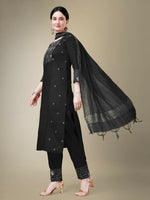 Thumbnail for Jyoti Fashion Women's Black Cotton Blend Embroidery & Fancy Lace work Kurta with Trouser & Dupatta - Distacart