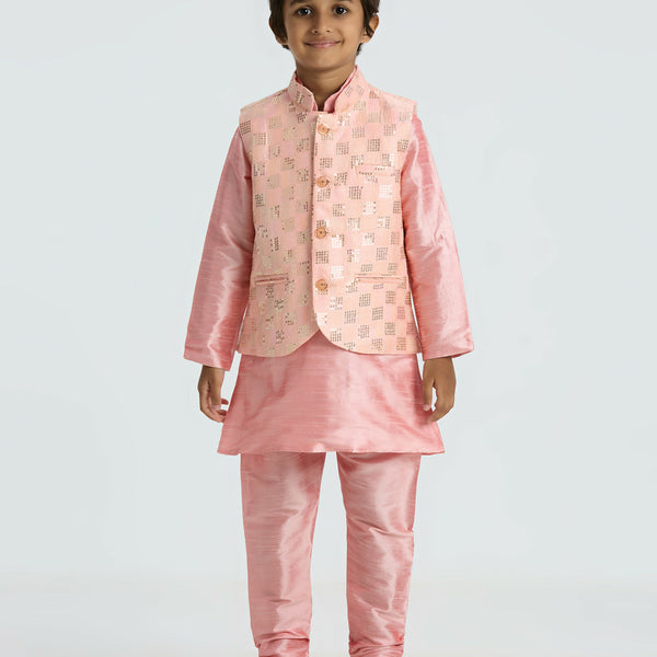 Joban Fashion Kids Island with Sequence work Nehru Jacket Full Sleeves Kurta, Pyjama Set - Pink - Distacart