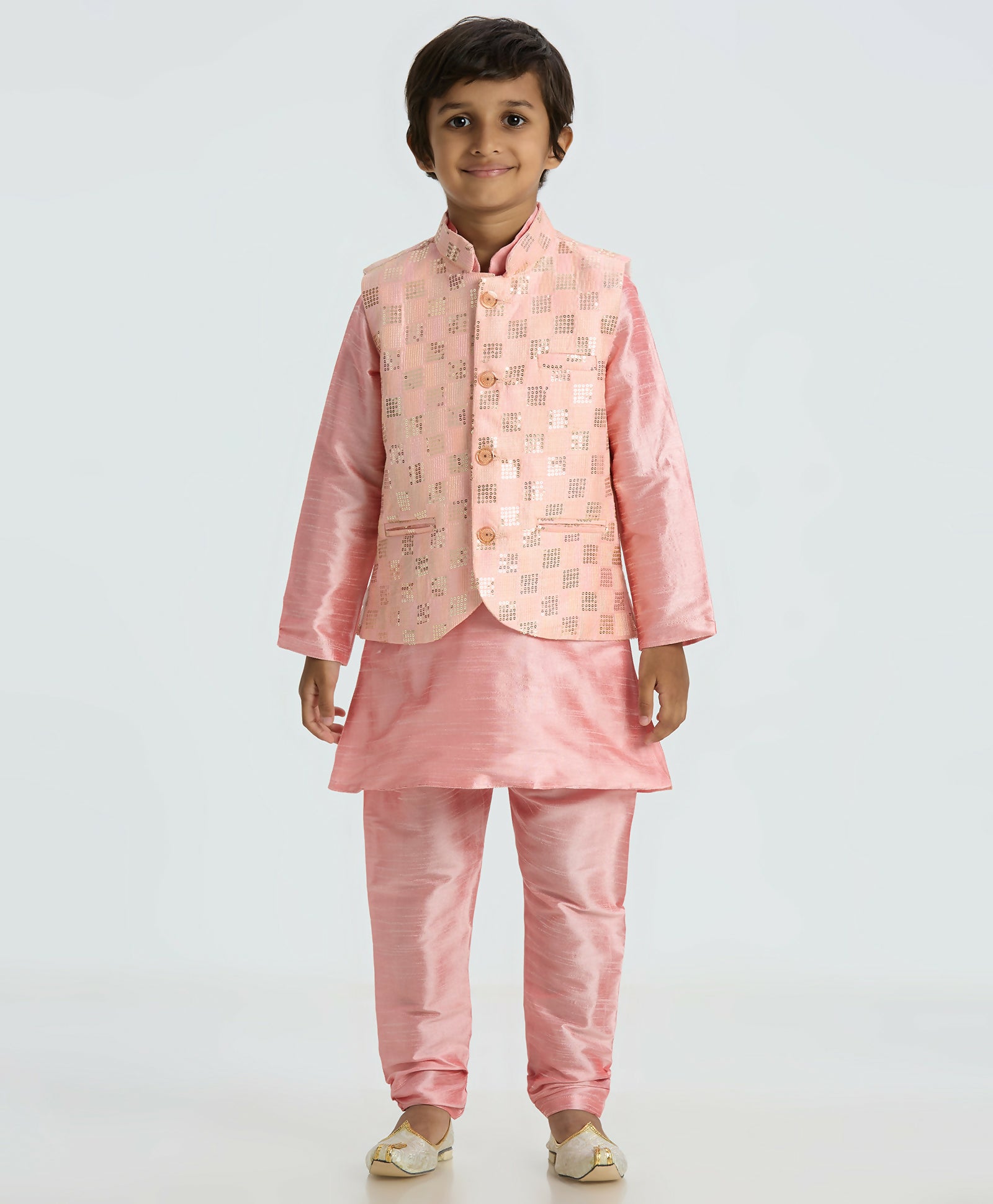 Joban Fashion Kids Island with Sequence work Nehru Jacket Full Sleeves Kurta, Pyjama Set - Pink - Distacart