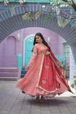 Thumbnail for Aastha Fashion Women's Peach Faux Georgette Thread Embroidered Anarkali Dress with Dupatta - Distacart