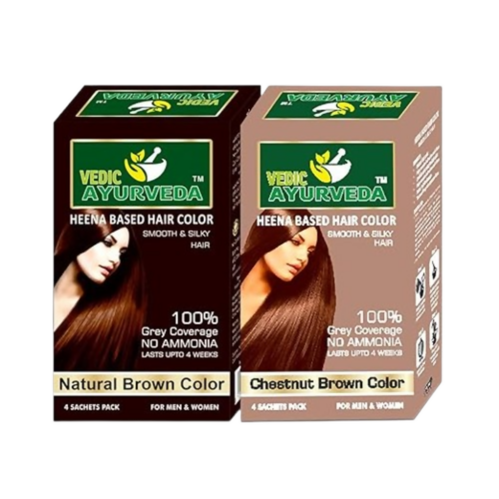 VedicAyurveda Henna Based Hair Colour, Natural brown and Chestnut Brown - Dista