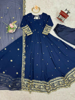 Thumbnail for The52 Women's Beautiful Faux Georgette Fabric Embroidery Work Flared Anarkali Pant and Dupatta Set - Distacart