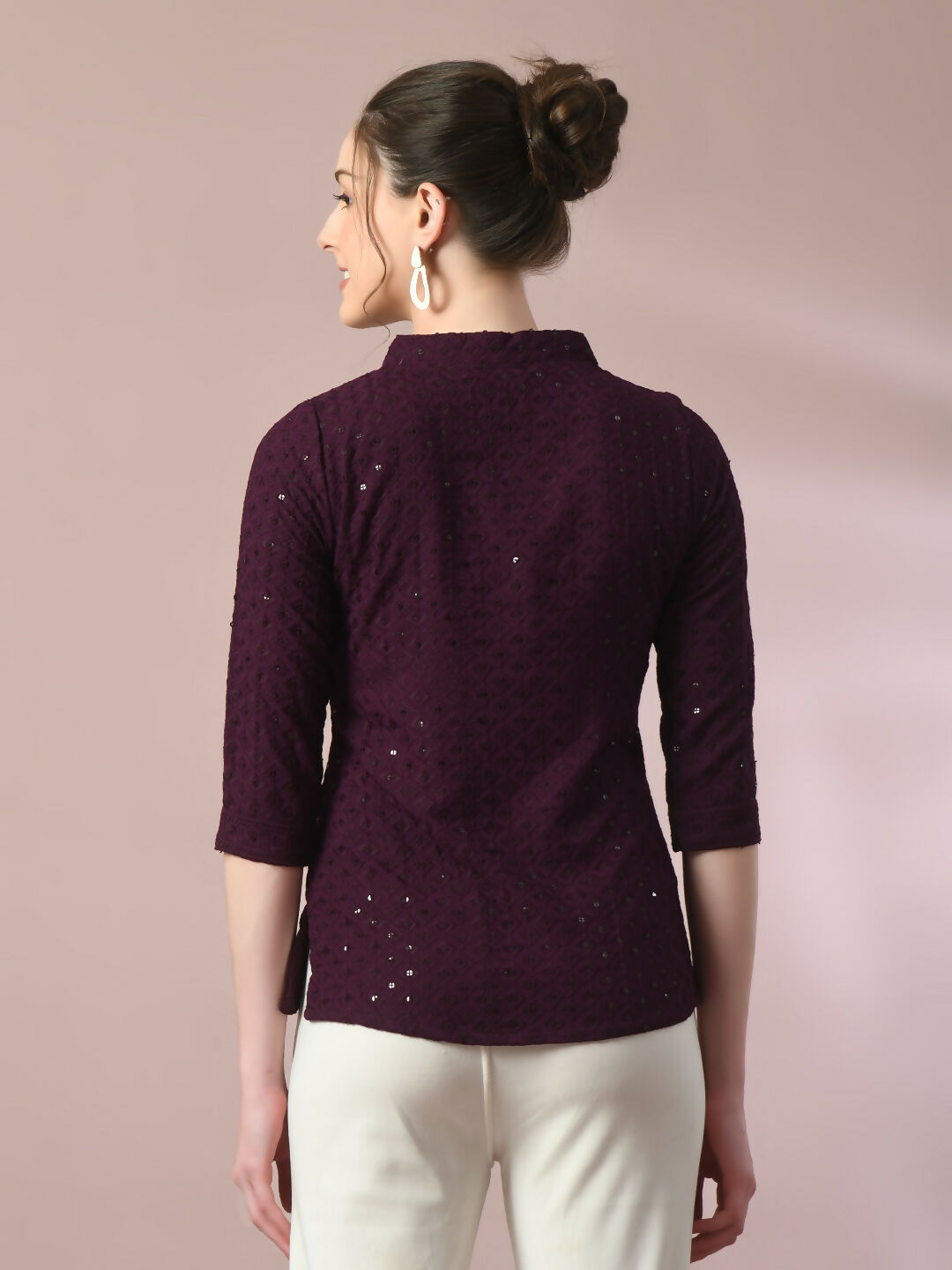 Myshka Women's Violet Embellished Cotton Regular Party Tunic - Distacart