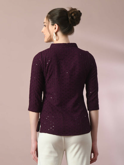 Myshka Women's Violet Embellished Cotton Regular Party Tunic - Distacart