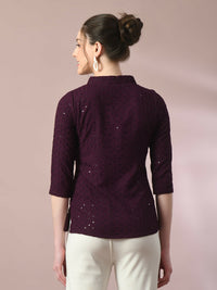 Thumbnail for Myshka Women's Violet Embellished Cotton Regular Party Tunic - Distacart
