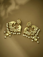 Thumbnail for Nuyug 22K Gold-Plated Kundan and Pearl Earrings with Floral Stud and Intricate Crescent Design Chandbalis