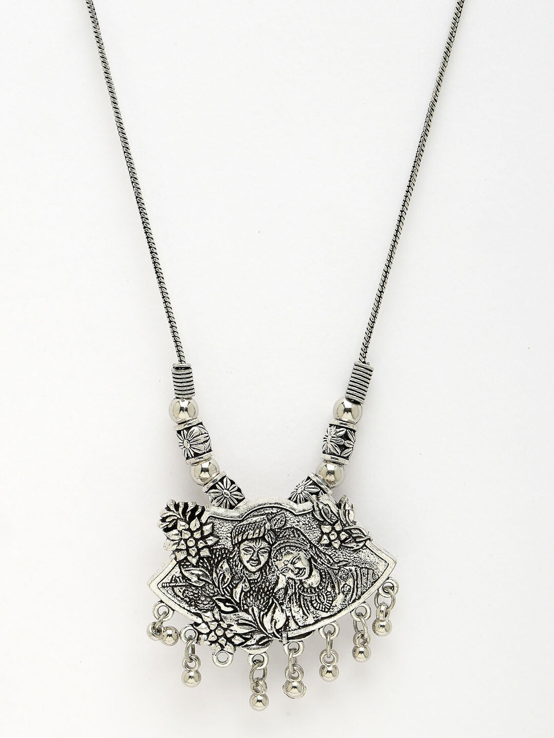 NVR Women's Silver-Toned Radha Krishna Pendant with Chain - Distacart