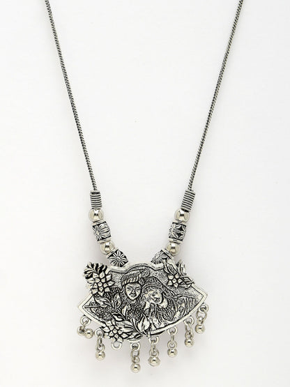 NVR Women's Silver-Toned Radha Krishna Pendant with Chain - Distacart