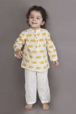 Thumbnail for Breathables Kids Cotton Night Suit – Yellow Elephant Print Kurta & Pyjama Co-Ord Set For Boys & Girls - Dista