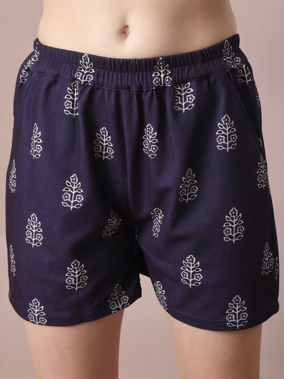 Myshka Women's Blue Printed Round Neck Party Top With Shorts Co-ord set - Distacart