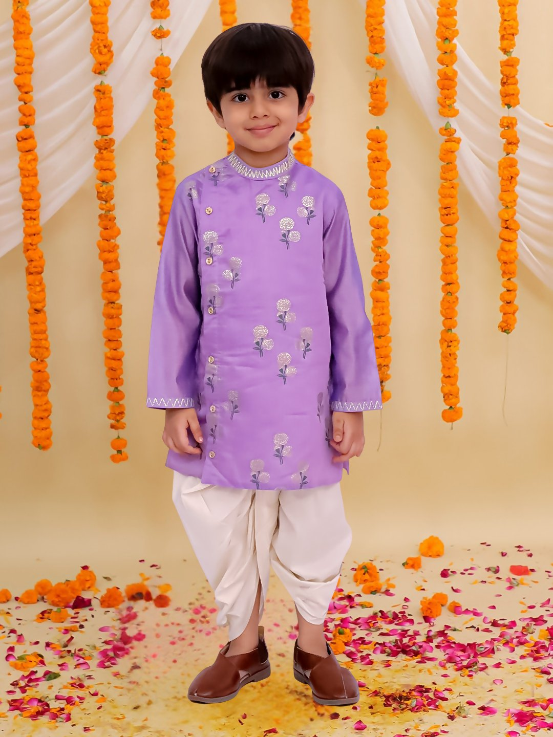 Lil Drama Mishti Purple Kurta Dhoti Set For Boys