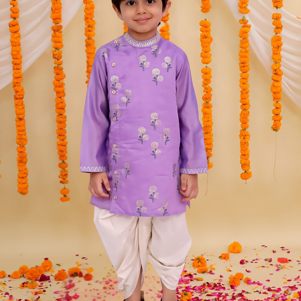 Lil Drama Mishti Purple Kurta Dhoti Set For Boys