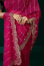 Thumbnail for Joban Fashion Rani Pink Net Party Wear Sarees - Distacart