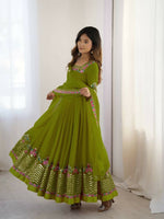 Thumbnail for Teeya Creation Green Color Heavy Georgette Wedding Wear Embroidery Work Long Gown