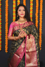 Thumbnail for Jyoti Fashion Women's Black Kanjivaram Silk Zari Woven Saree with Blouse - Distacart