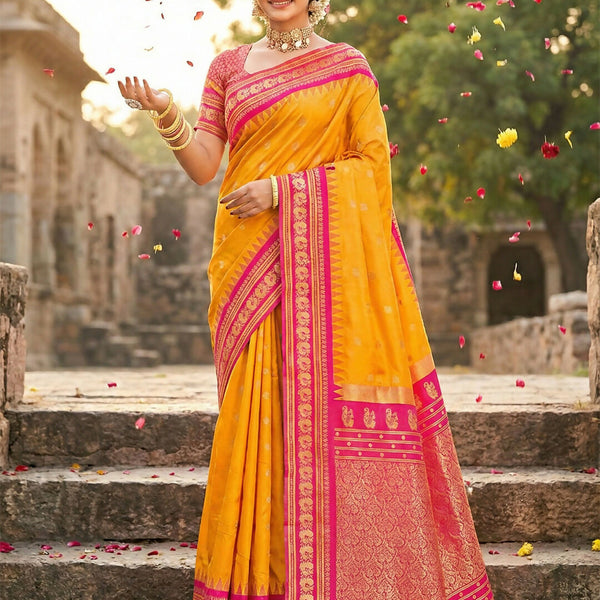 Shree Shyam Fashion Yellow Soft Silk Saree - Distacart