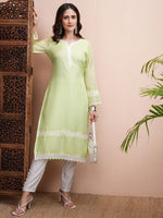 Thumbnail for Vishudh Floral Embroidered Straight Kurta