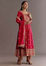 Thumbnail for Teeya Creation Red Color Chinnon Silk Embroidery Work Gown - Distacart