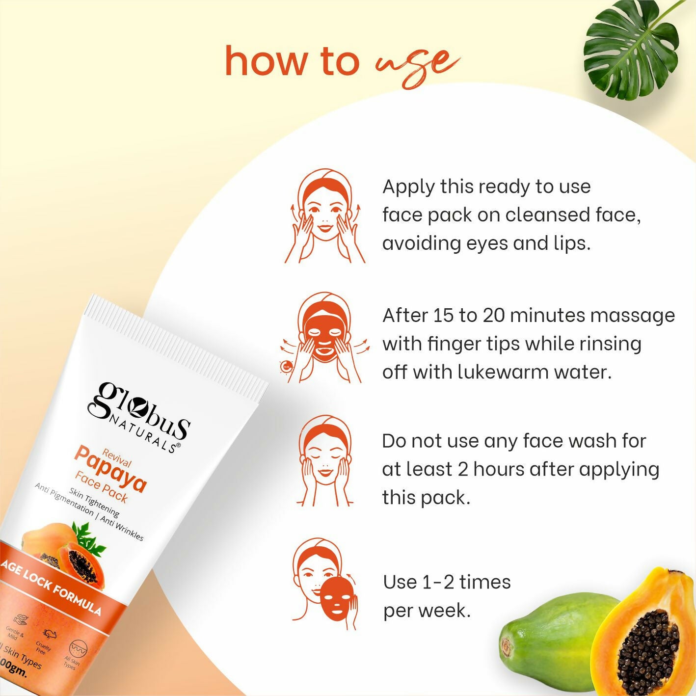Globus Naturals Papaya Face Pack, For Tan Removal, Age Lock Formula