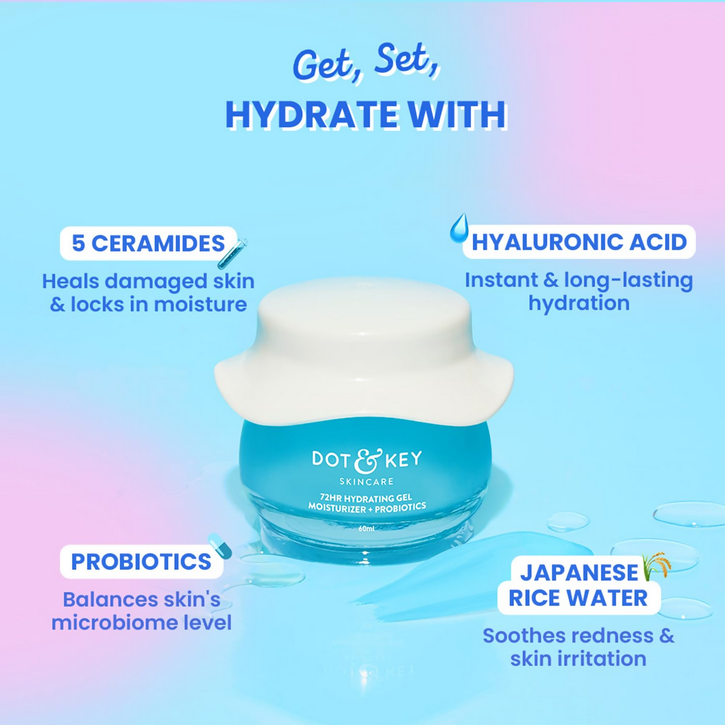 Dot & Key 72Hr Hydrating Gel + Probiotics Moisturizer For Face - Dista