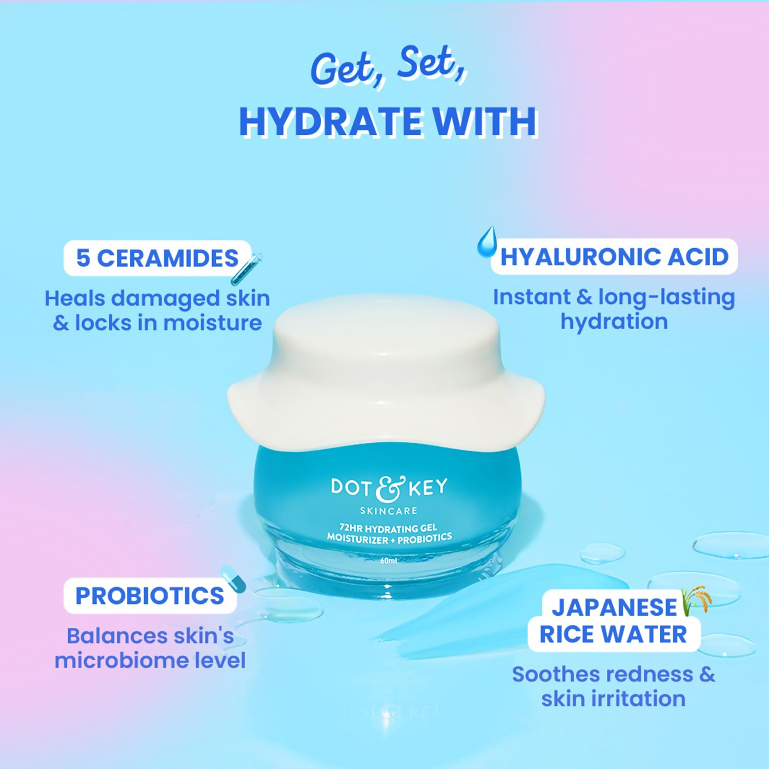 Dot & Key 72Hr Hydrating Gel + Probiotics Moisturizer For Face - Dista