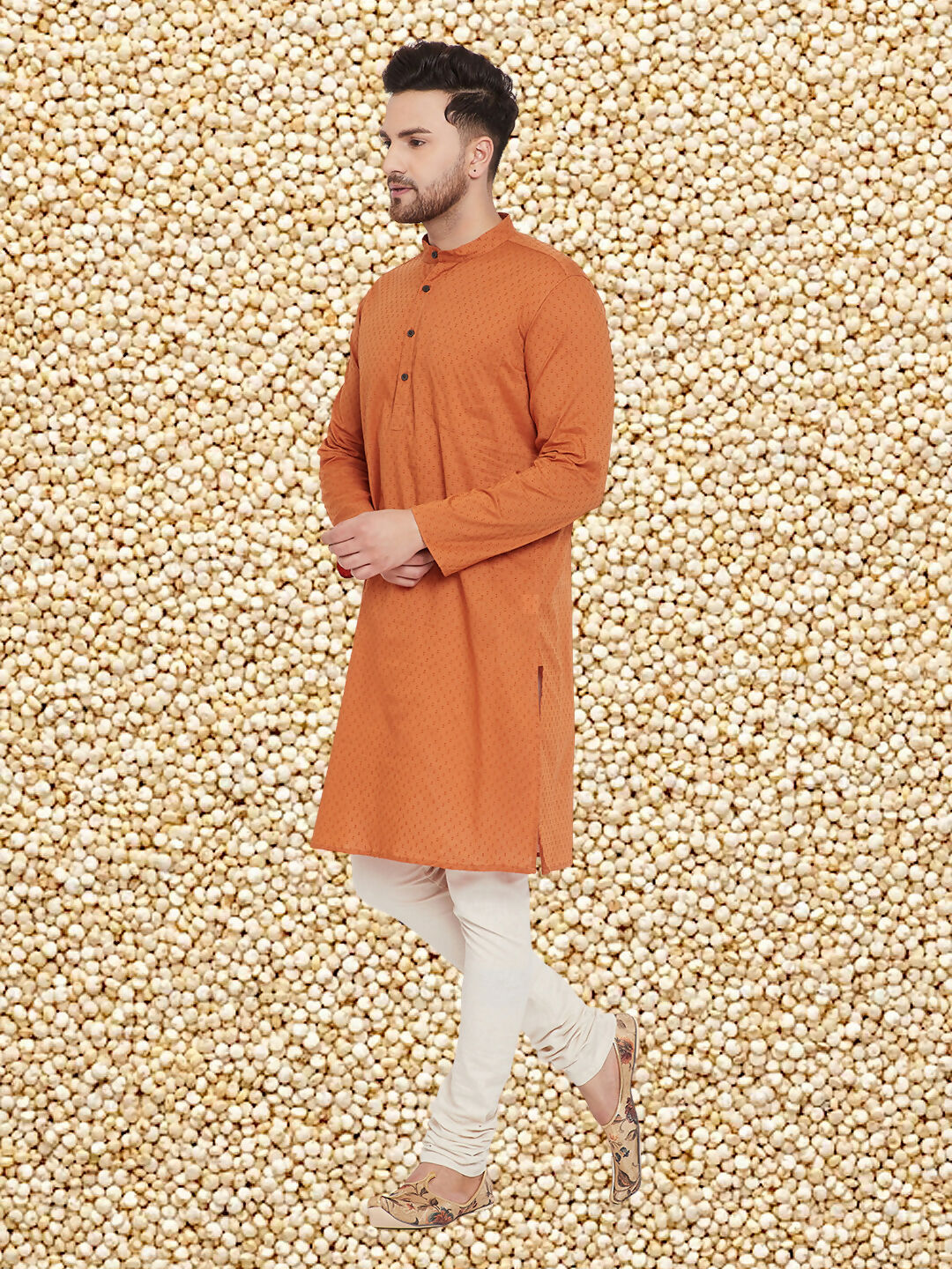 Even Apparels Men's Orange Emboided Cotton Kurta - Distacart