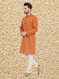 Thumbnail for Even Apparels Men's Orange Emboided Cotton Kurta - Distacart