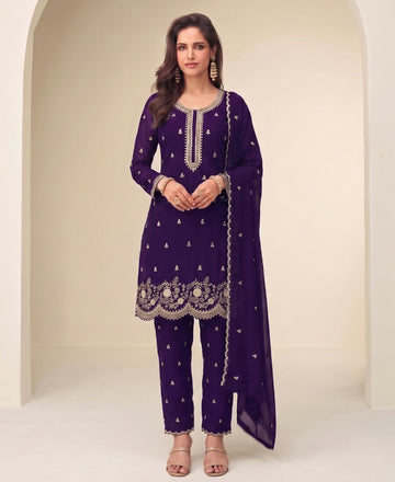 KC Bollywood Style Purple Georgette Suit For Women - Dista