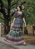 Thumbnail for Jyoti Fashion Women's Black Heavy Digital Printed Pure Chanderi Anarkali Dress - Distacart