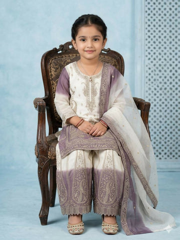 Teeya Creation New Kids Collection Trendy Stylish Kids Wear Heavy Embroidery Sequence Work Kurta Set -Purple - Dista