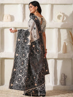 Thumbnail for Astita Linen Cotton Black & Cream Saree